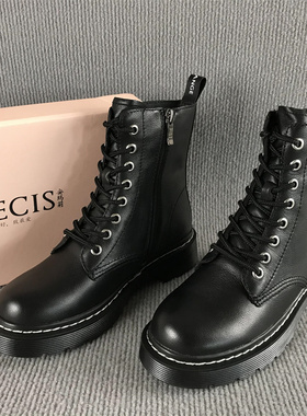 安玛莉正品断码撤柜处理侧拉链英伦风短靴厚底牛皮爆款马丁靴女靴