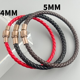 4mm5mm皮绳手链适用于周生家转运珠XL粗手绳男女红绳手链串珠黑绳