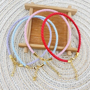 3MM粗皮绳脚链金色扣多颜色脚绳红色编织配饰半成品可延长可下水