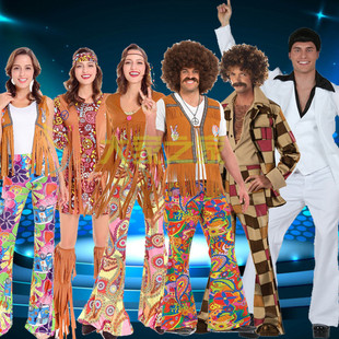 万圣节服装成人复古70年代男女迪斯科嬉皮士hippie costume舞会