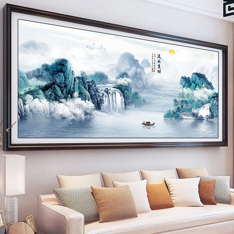 ks大幅流水生财风景画印花十字绣