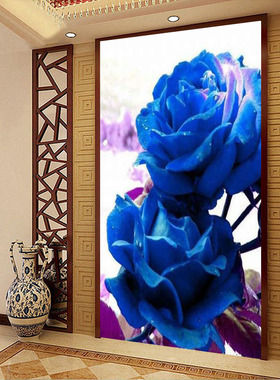 KS色系新款竖版玄关蓝色妖姬玫瑰花卉简约现代满钻石画爱情十字绣