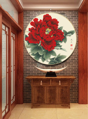 KS色系新款客餐厅卧室小幅花开富贵红牡丹圆形手工DIY点满钻石画