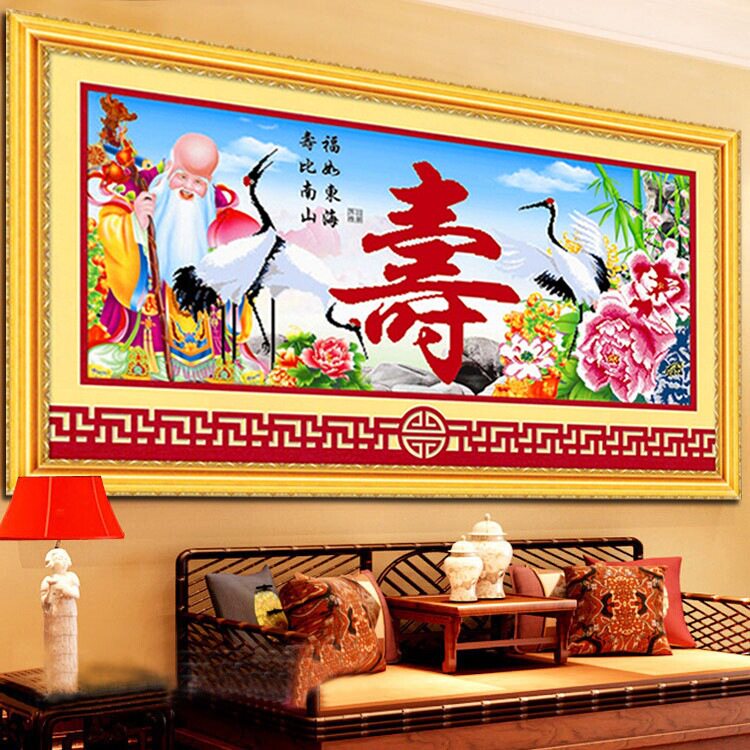 KS色系新款客厅大幅送礼祝寿图仙鹤寿星寿比南山钻画满钻石绣