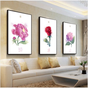 KS色系新款客厅卧室简约现代时尚三联画玫瑰花爱情炫彩AB满钻石画