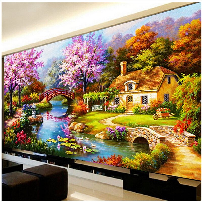 ks色系钻石画满钻油画小屋梦幻家园新款客厅欧式风景ab彩钻十字绣