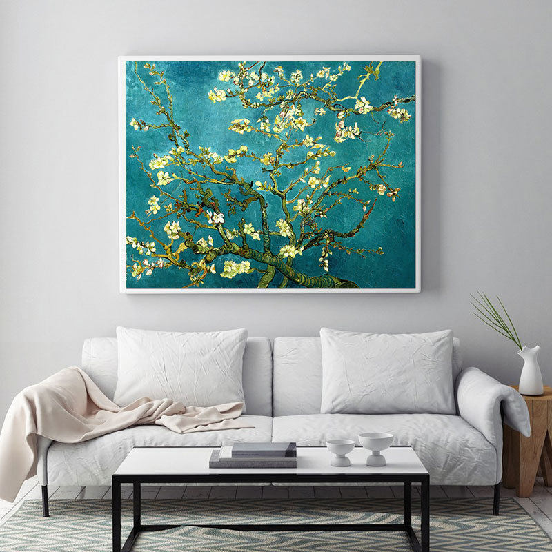 KS色系新款客厅卧室书房世界名画梵高杏花满绣印花正方形十字绣