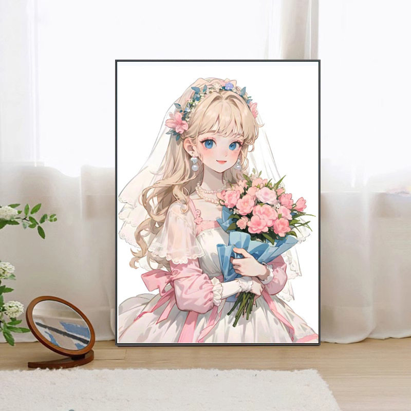 KS色系新款客厅卧室人物婚纱女孩结婚爱情手工自绣满绣印花十字绣