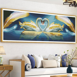 KS色系新款客厅卧室大幅动物爱情心心相印天鹅情侣满绣印花十字绣