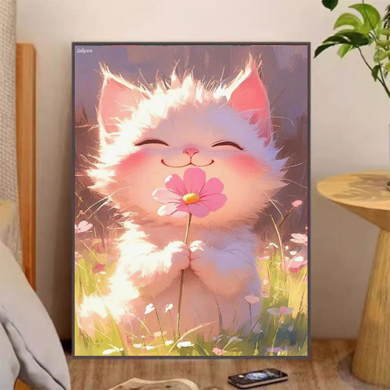KS色系新款卧室儿童房小幅可爱卡通猫咪手工治愈解压满线绣十字绣