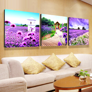 KS色系新款客厅卧室薰衣草花卉三联画爱情风景满绣现代印花十字绣