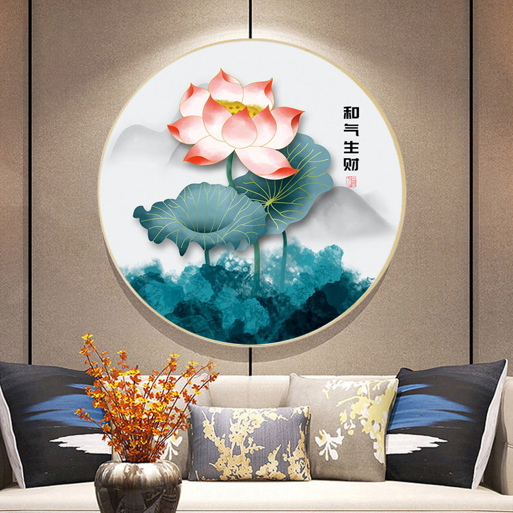 ks色系和气生财满绣荷花荷叶小幅风景纯手工绣好现货十字绣成品