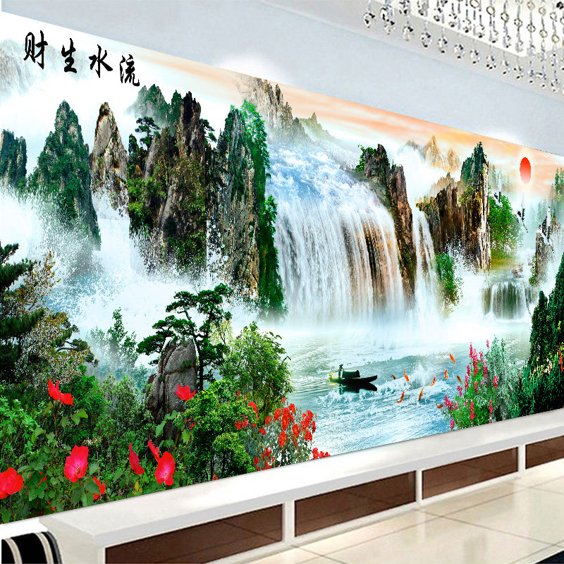 KS色系新款钻石画流水生财源远流长客厅大幅风景全点满钻石绣