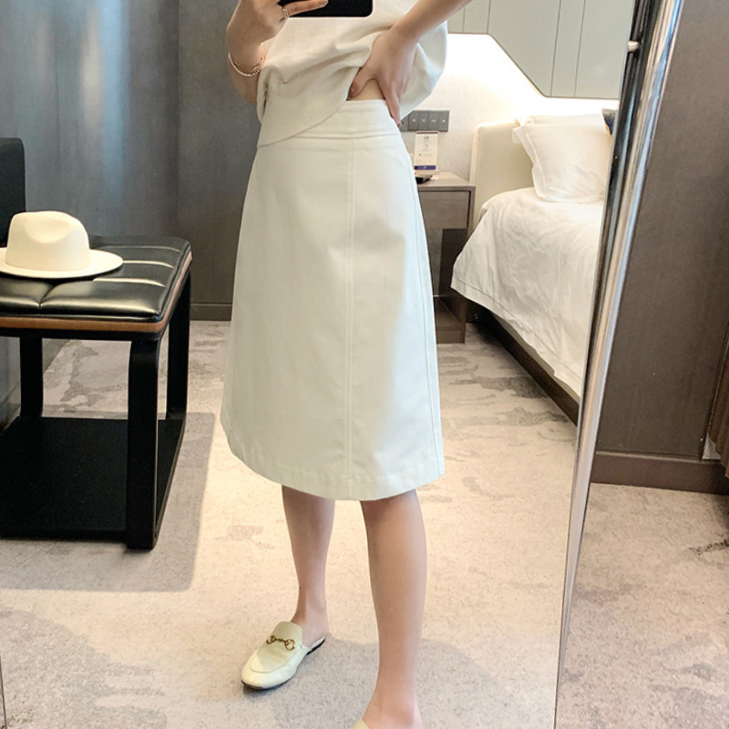 高腰白色半身裙女棉2023夏季宅女同款韩版气质显瘦a字裙工装裙子