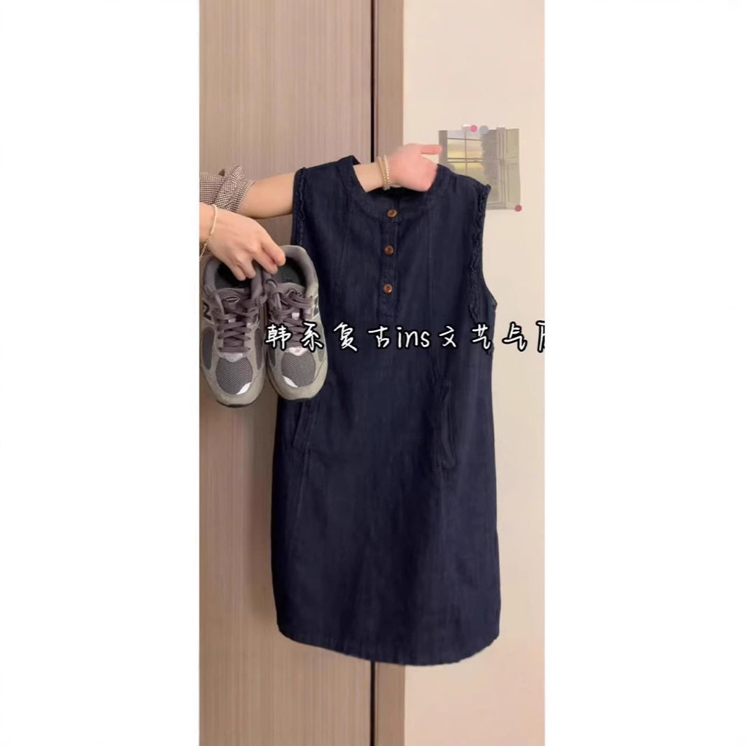 无袖马甲背心牛仔连衣裙女夏薄款2025新款今年流行爆款裙子感