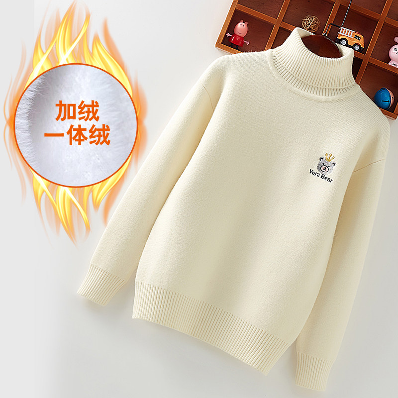 女童毛衣一体绒加绒加厚高领秋冬新款加厚中大童套头毛衣百搭
