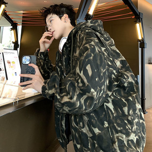 9630冬季 水洗棉迷彩连帽外套印花加棉加厚棉衣男保暖防寒潮男