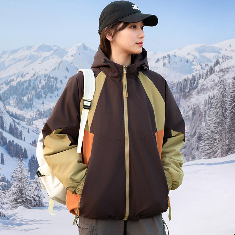 秋冬户外美式冲锋衣情侣款棉衣连帽新款宽松时尚潮牌休闲拼色