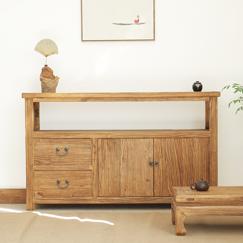 老榆木实木中式复古原木餐边柜鱼缸柜客厅储物柜橱柜电视柜斗柜柜