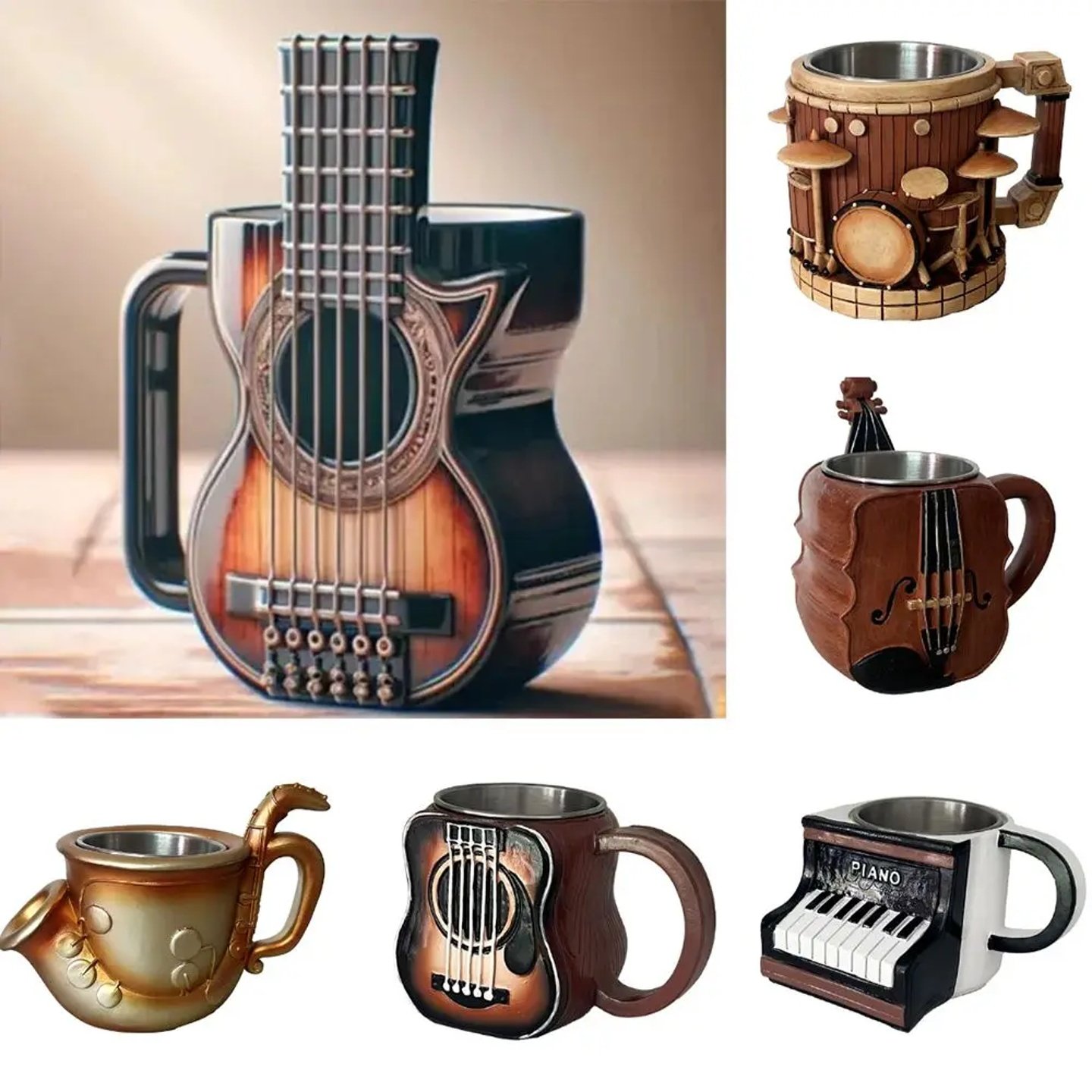 Stainless Steel Musical Instrument Coffee Mug Handcrafted D
