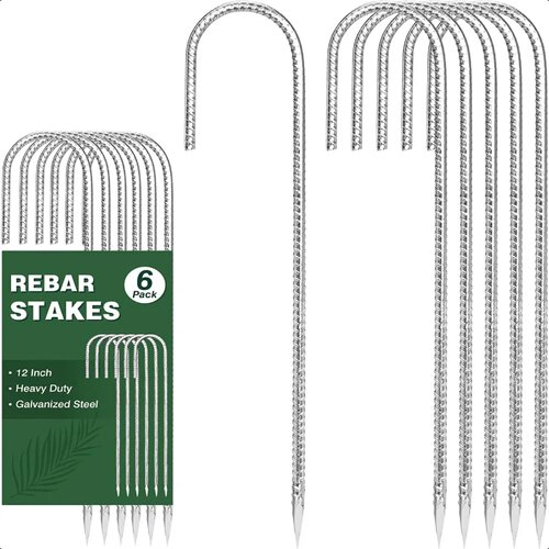 CEWOR 6 Pack 12 Inch Rebar Stakes J Hook Tent Stakes Heavy