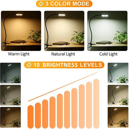 48 LEDs Clip on Desk Lamp 360°Flexible Gooseneck Reading Ta