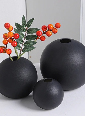 Ceramic Vase Black White Round Ball Flower Arranger TableTop