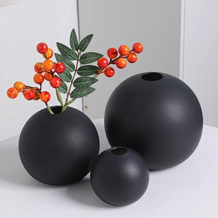 Ceramic Vase Black White Round Ball Flower Arranger TableTop