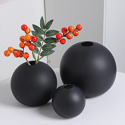 Ceramic Vase Black White Round Ball Flower Arranger TableTop