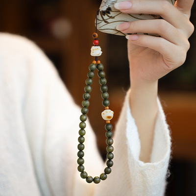 Natural Green Sandalwood Phone Strap Lanyard Charred CatClaw