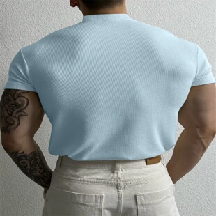 spring summer fashion Men's T-shirt Small high collar stripe