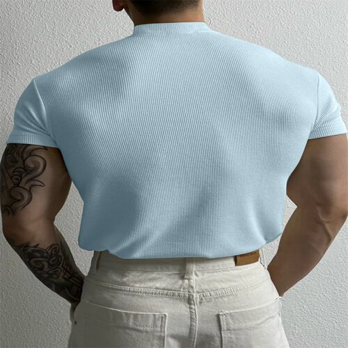 spring summer fashion Men's T-shirt Small high collar stripe