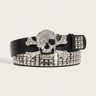 buckle versatile jeans belt rivet skull punk dark Men 1pc