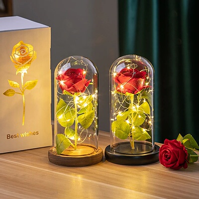 Artificial Rose Flowers Eternal Rose LED Light Foil Flower
