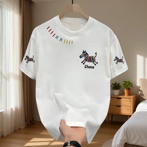 Men's Trendy Letter Print Cotton T-Shirt Short Sleeve Tops