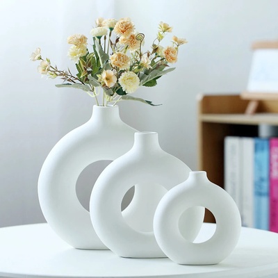 Light Luxury White Donut Vase Living Room Study Bedroom Cafe