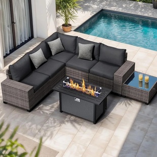 7 Pieces Outdoor Patio Furniture Set with 45” Fire Pit Tabl