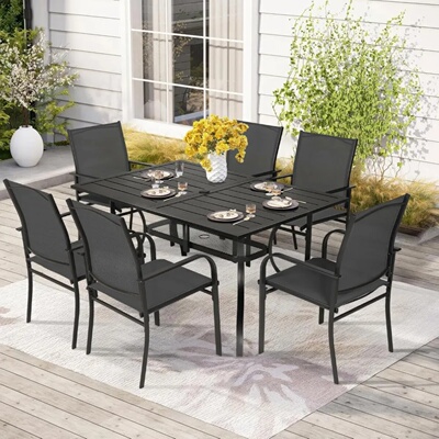 7 Piece Patio Dining Set, Outdoor Textilene Dining Sets, 6