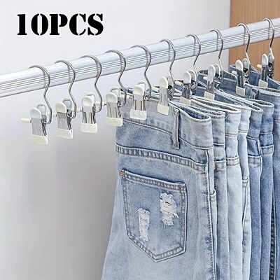 10pcs Stainless Steel Clothespins with Hook Laundry Organiz
