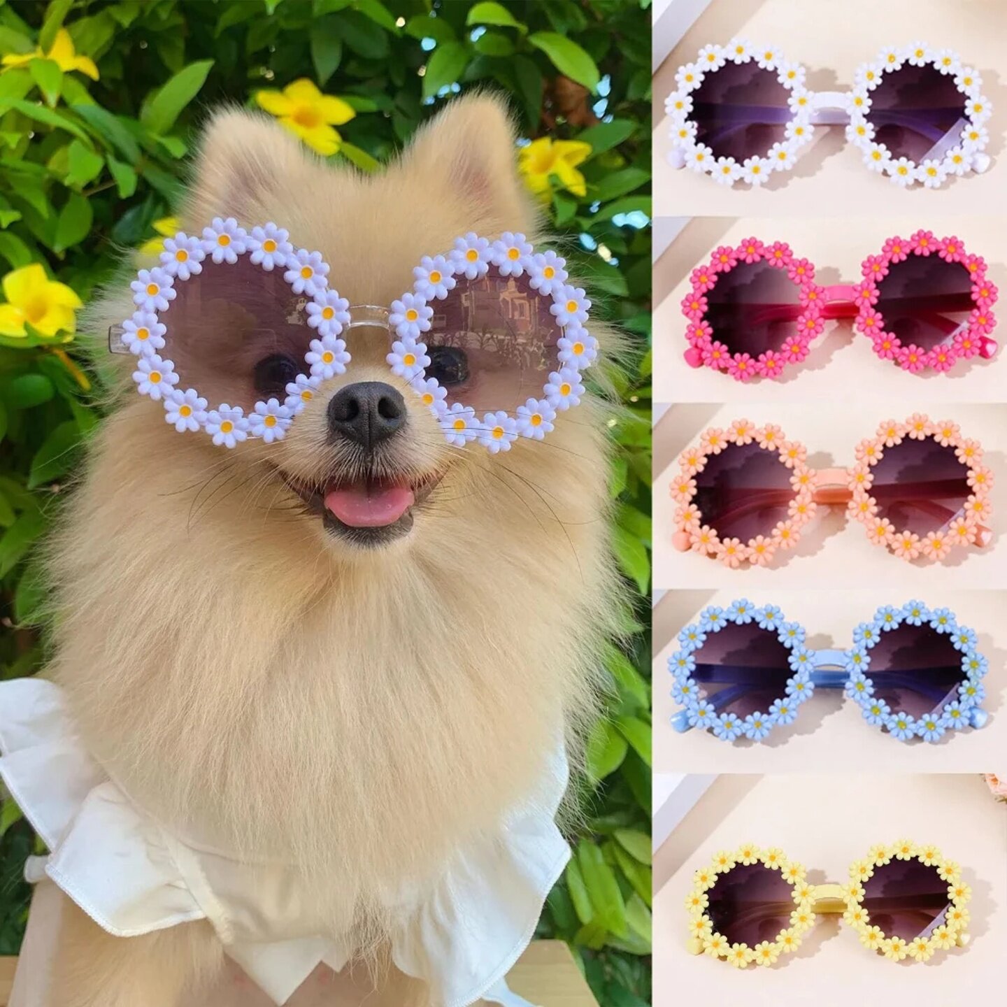 Pet Accessories Flower Sunglasses Circular Role Playing Gla - 实物图