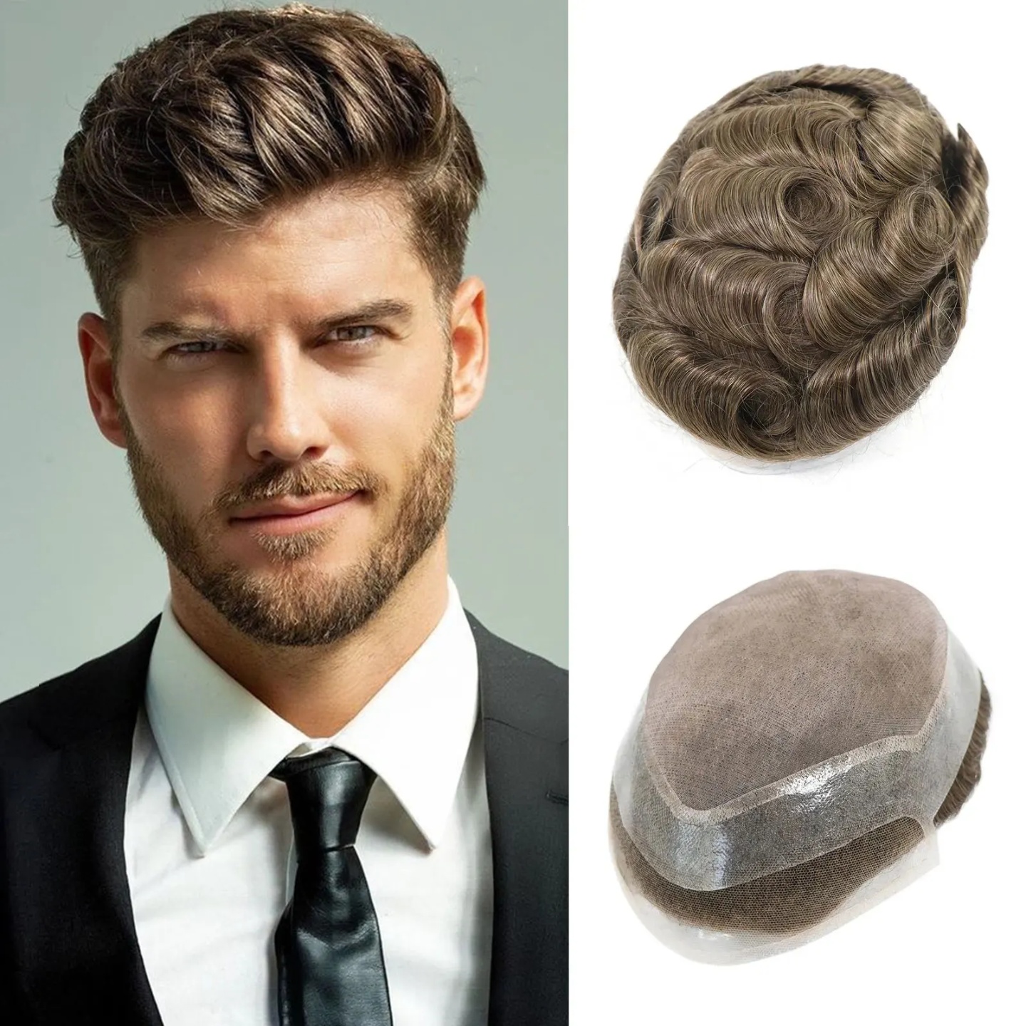6x8/8x10 Natural Hairline Male Toupee Ash Brown Breathable