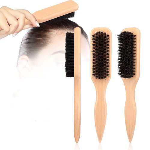 Boar Bristle Slick Back Hair Brush for Sleek Ponytail Bun &