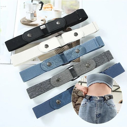Adjustable Stretch Elastic Waist Band Invisible Belt Buckle
