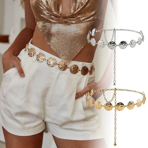 Elegant Ladies Metal Waist Chain Gold Round Irregular Body