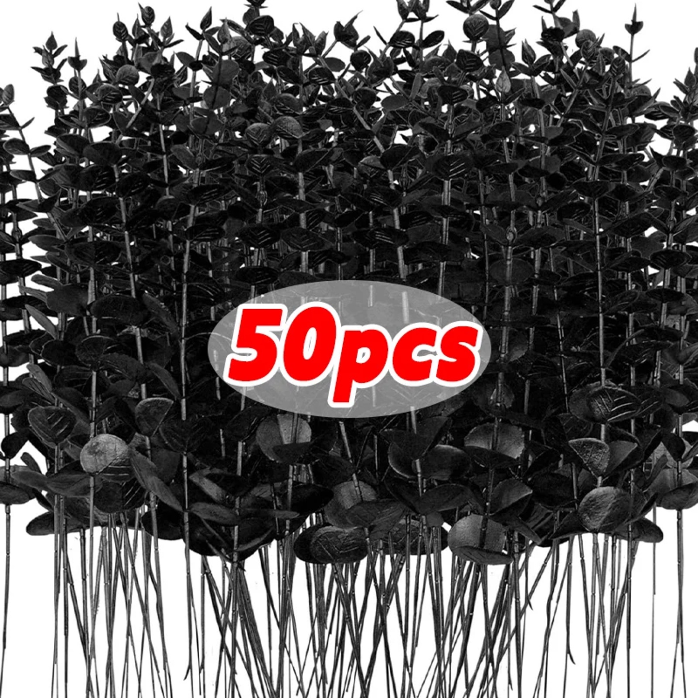 10-50pcs Halloween Eucalyptus Leave Branch Black Artificial