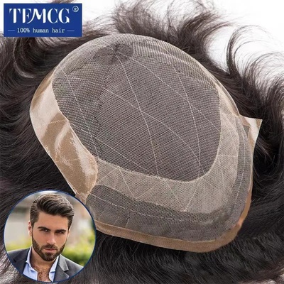 New OCT- Male Hair Prosthesis Natural Human Hair Toupee Men