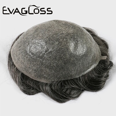 V Loop Grey Hair Men Toupee 0.08-0.1mm Skin PU Human Remy H