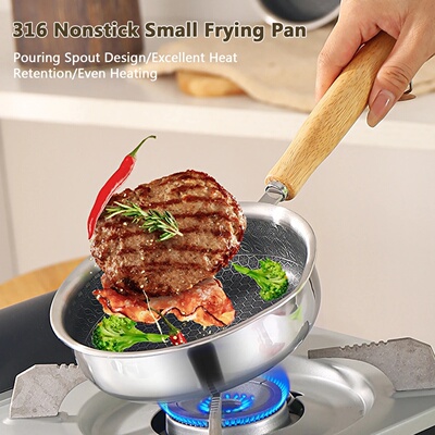 316 Non Stick Small Frying Pan 16cm with Pour Spout Sturdy
