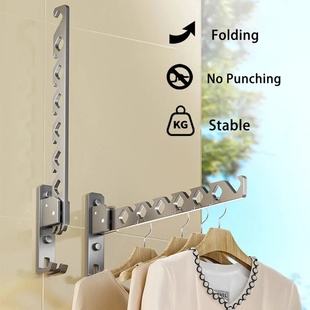 Wall Mounted Clothes Hanger No Punching Folding Drying Rack