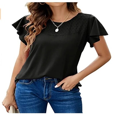 2023 Women Summer New Top Fashion Loose Casual Simple Round